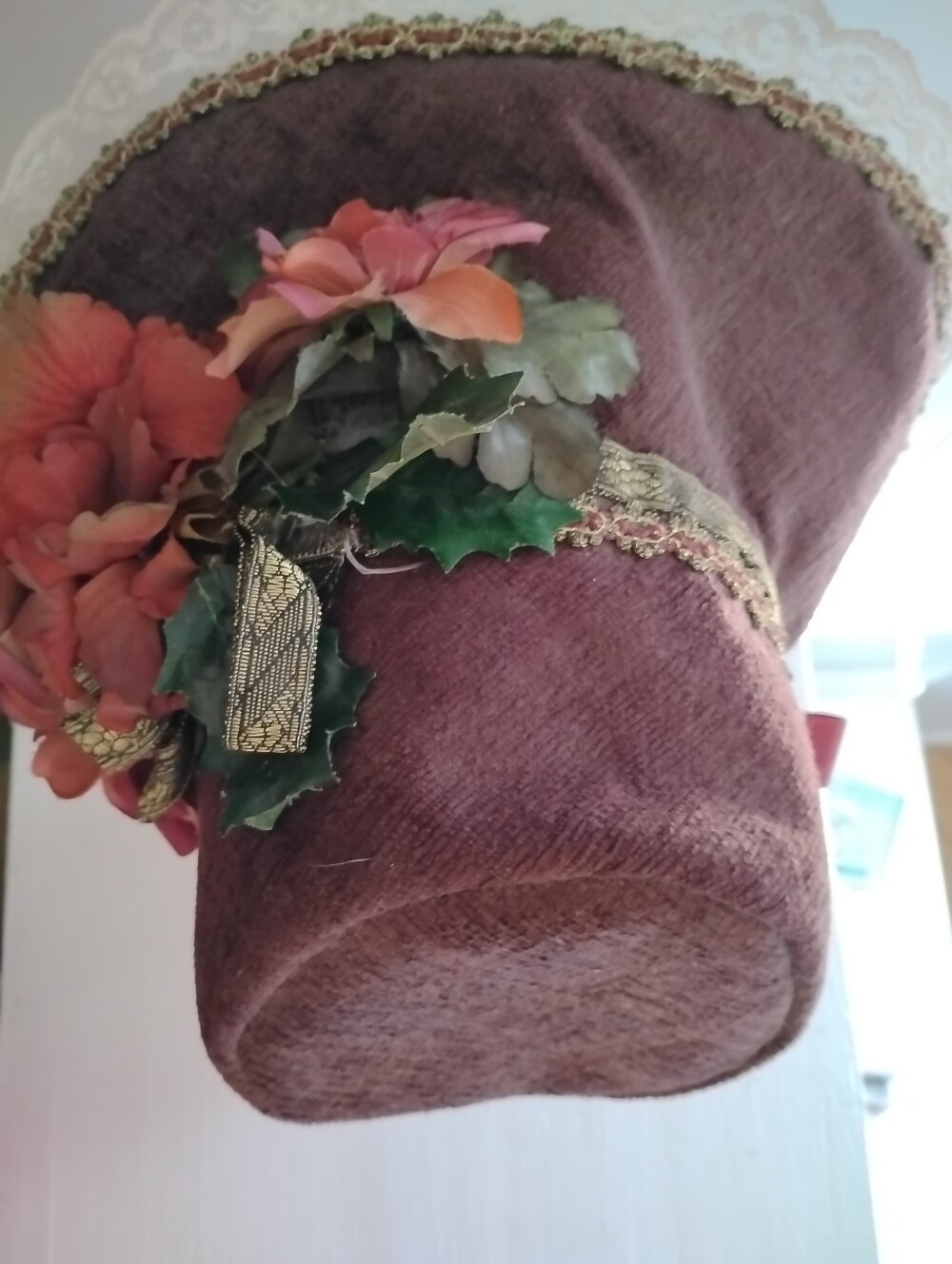 Regency Bonnet Mahogany Jane Austen Lace Reenactment Costume Hat Victorian Lady - Picture 5 of 10